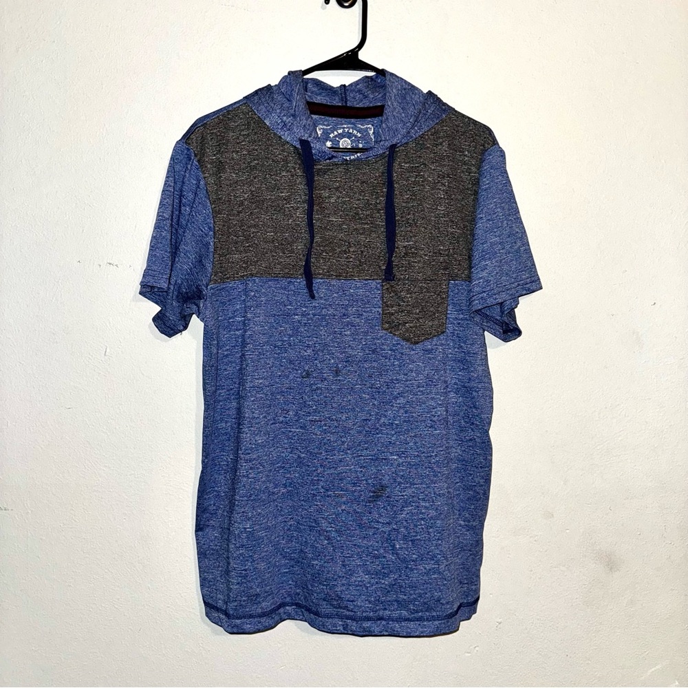 Blue and Gray Short Sleeve Hoodie Tee XL